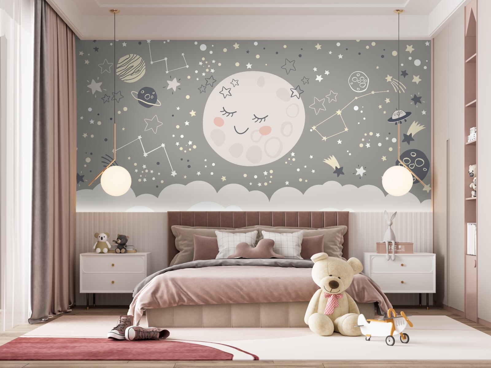 Fotobehang volle maan met gesloten oogleden