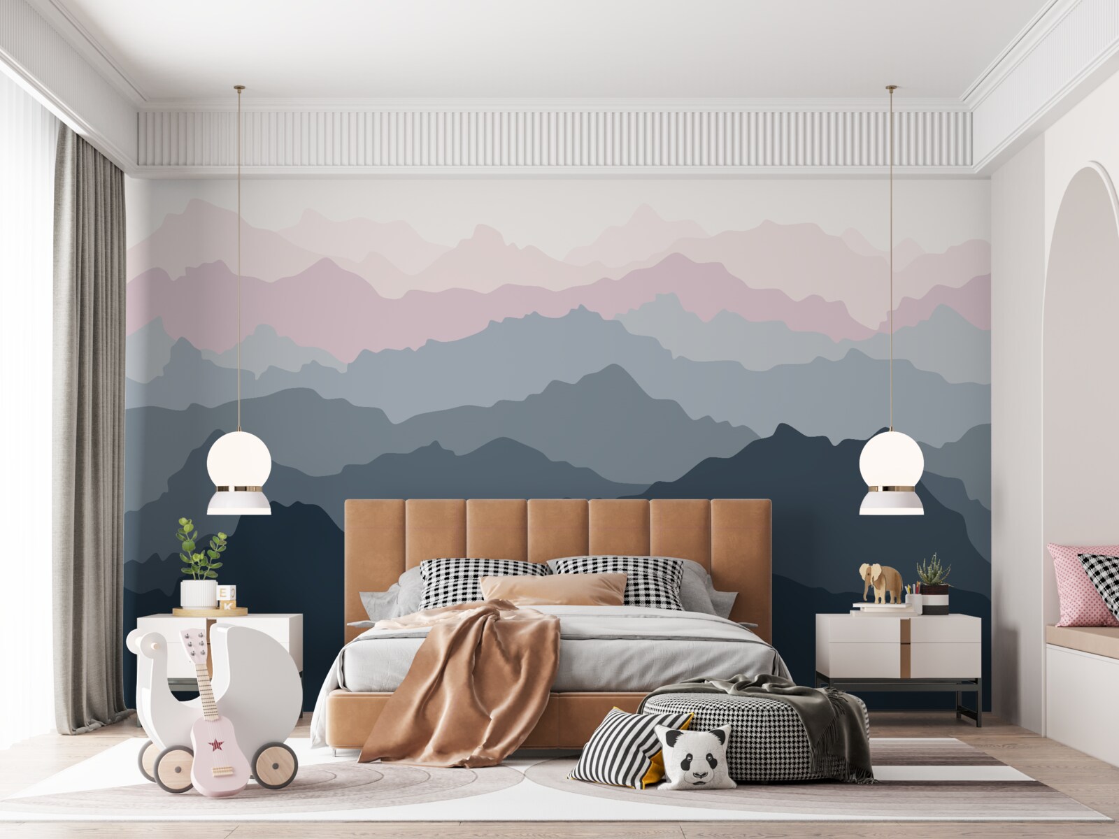 Fotobehang bergsilhouetten in verschillende tinten
