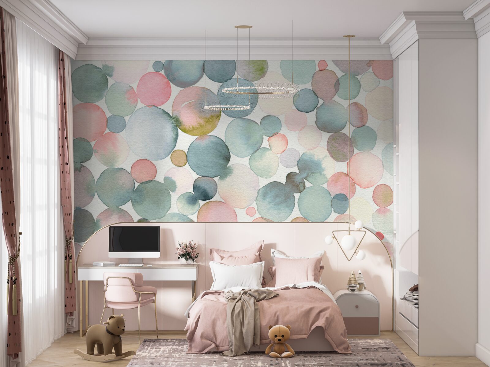 Fotobehang bubbels in verschillende tinten gevuld met waterverf