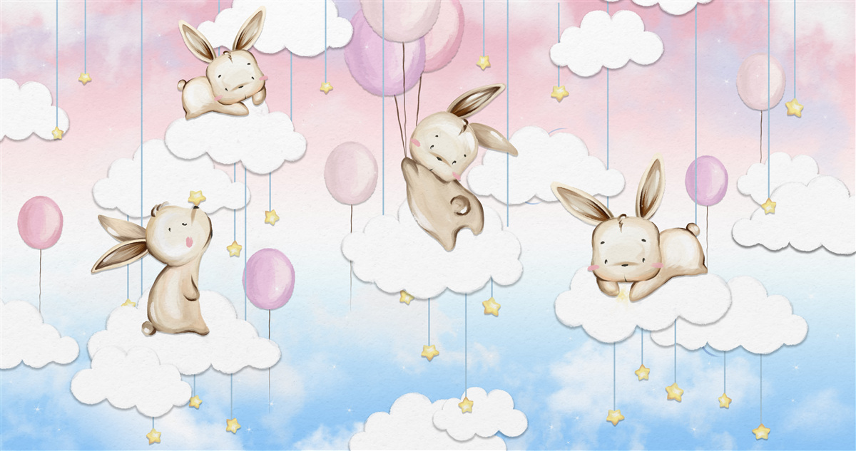 Fotobehang konijnen in de wolken