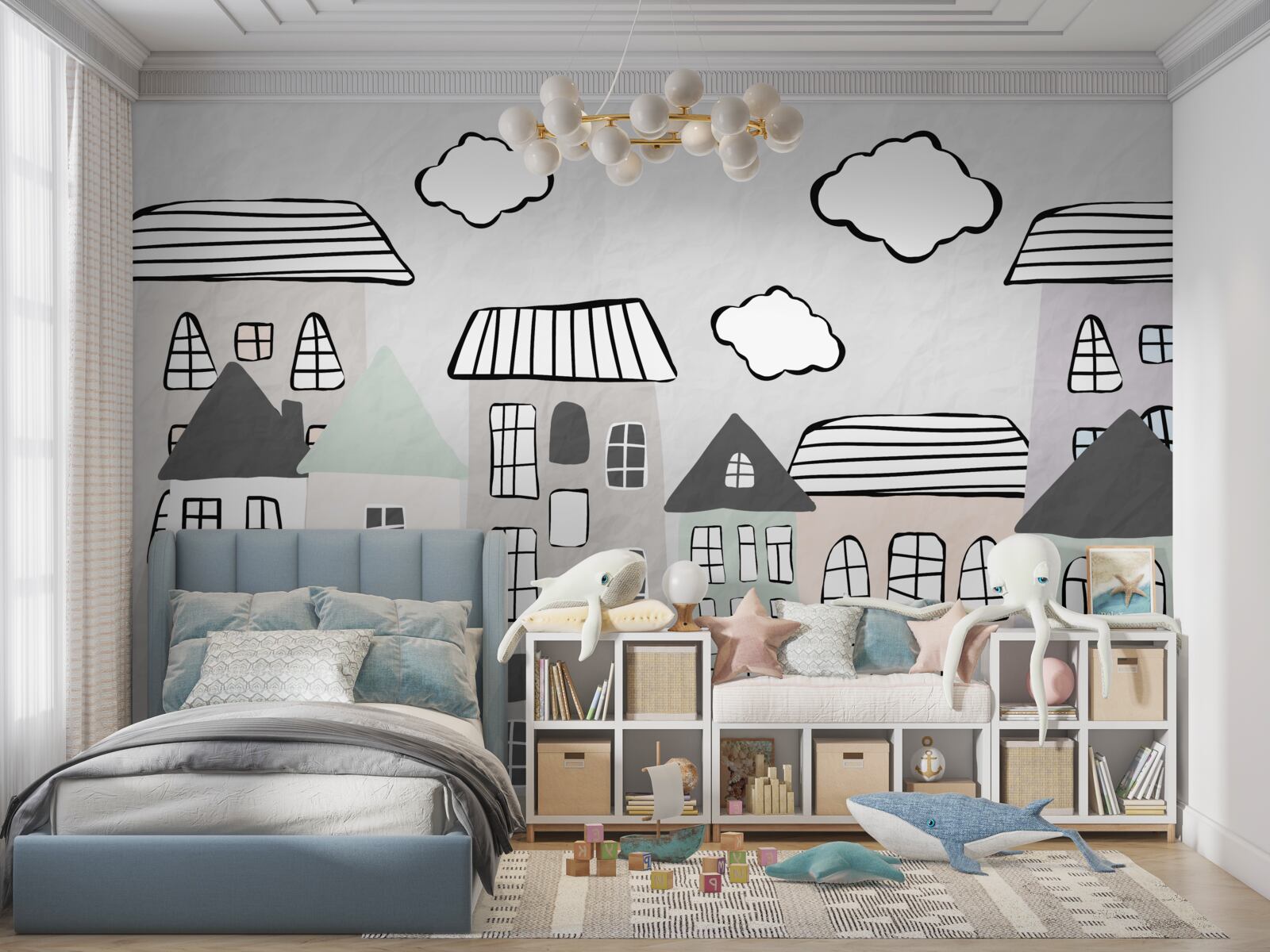 Fotobehang huizen getekend zonder veel moeite
