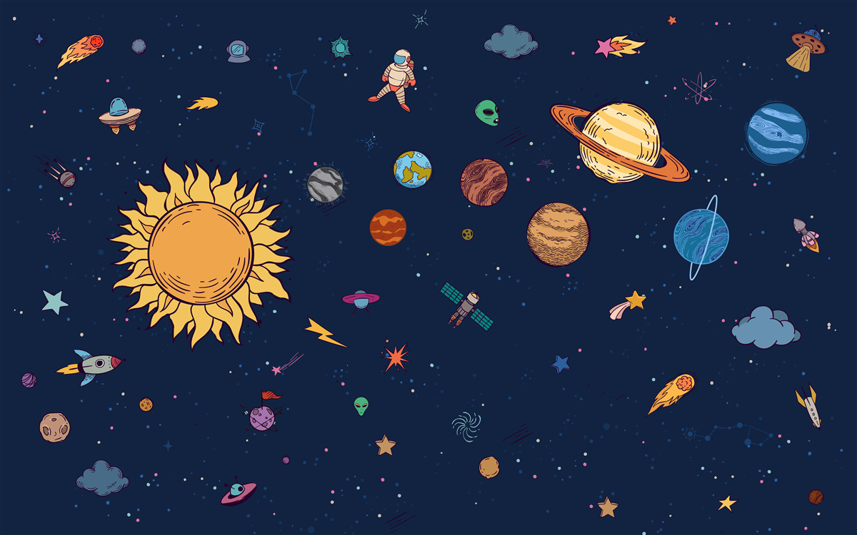 Fotobehang tussen de planeten, in de ruimte, is de mens