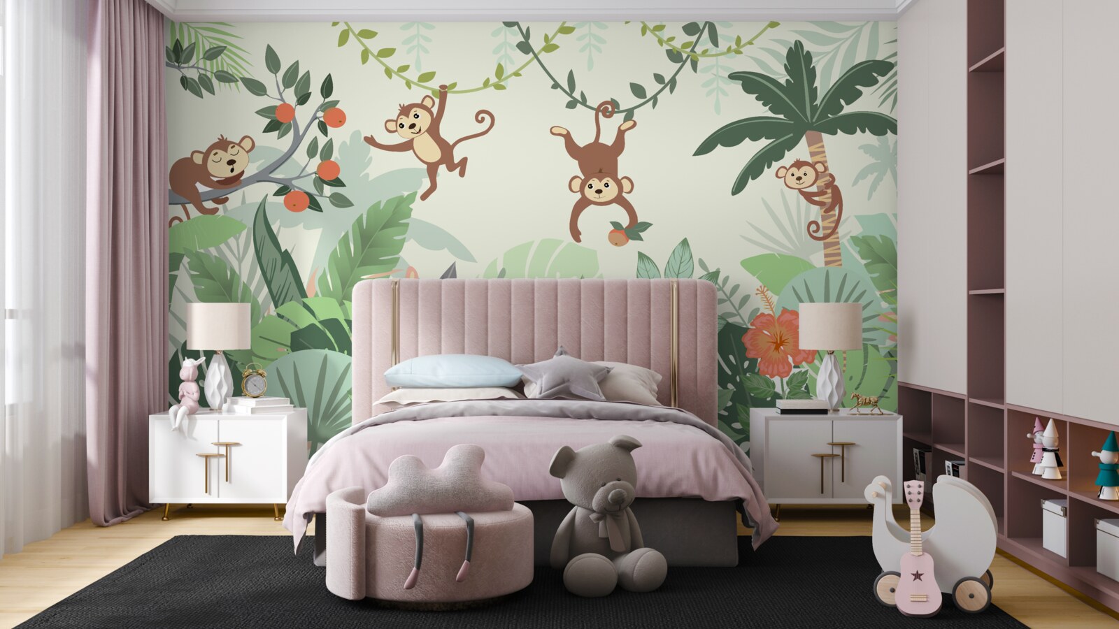 Fotobehang wilde capriolen van de kleine aapjes