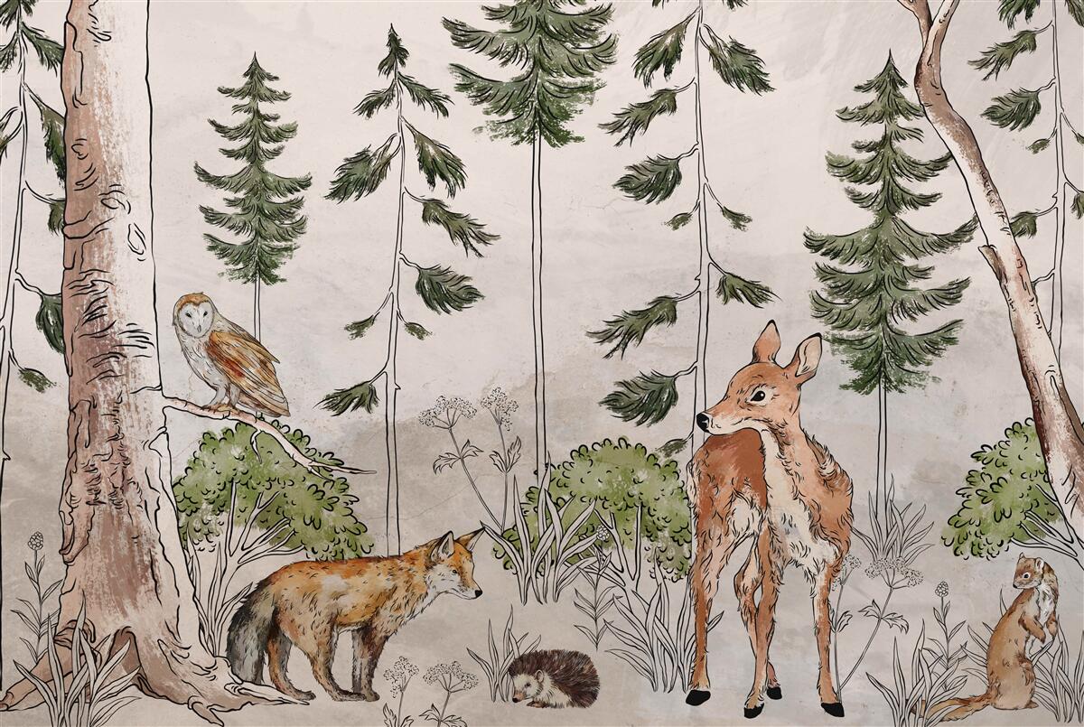 Fotobehang dieren die door het bos trekken