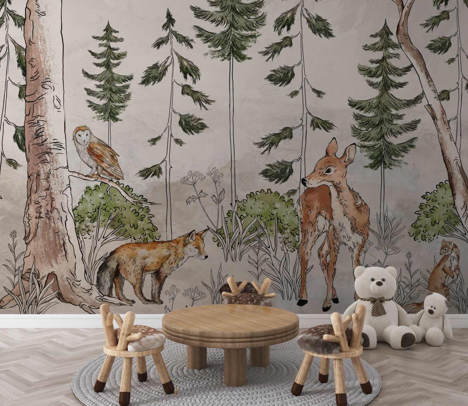 Fotobehang dieren die door het bos trekken