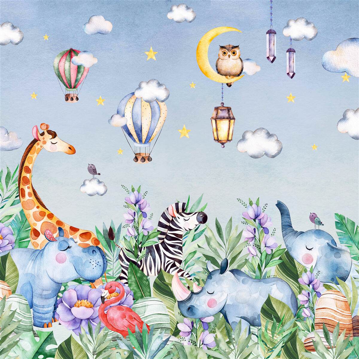 Fotobehang schattige dieren en grappige ballonnen
