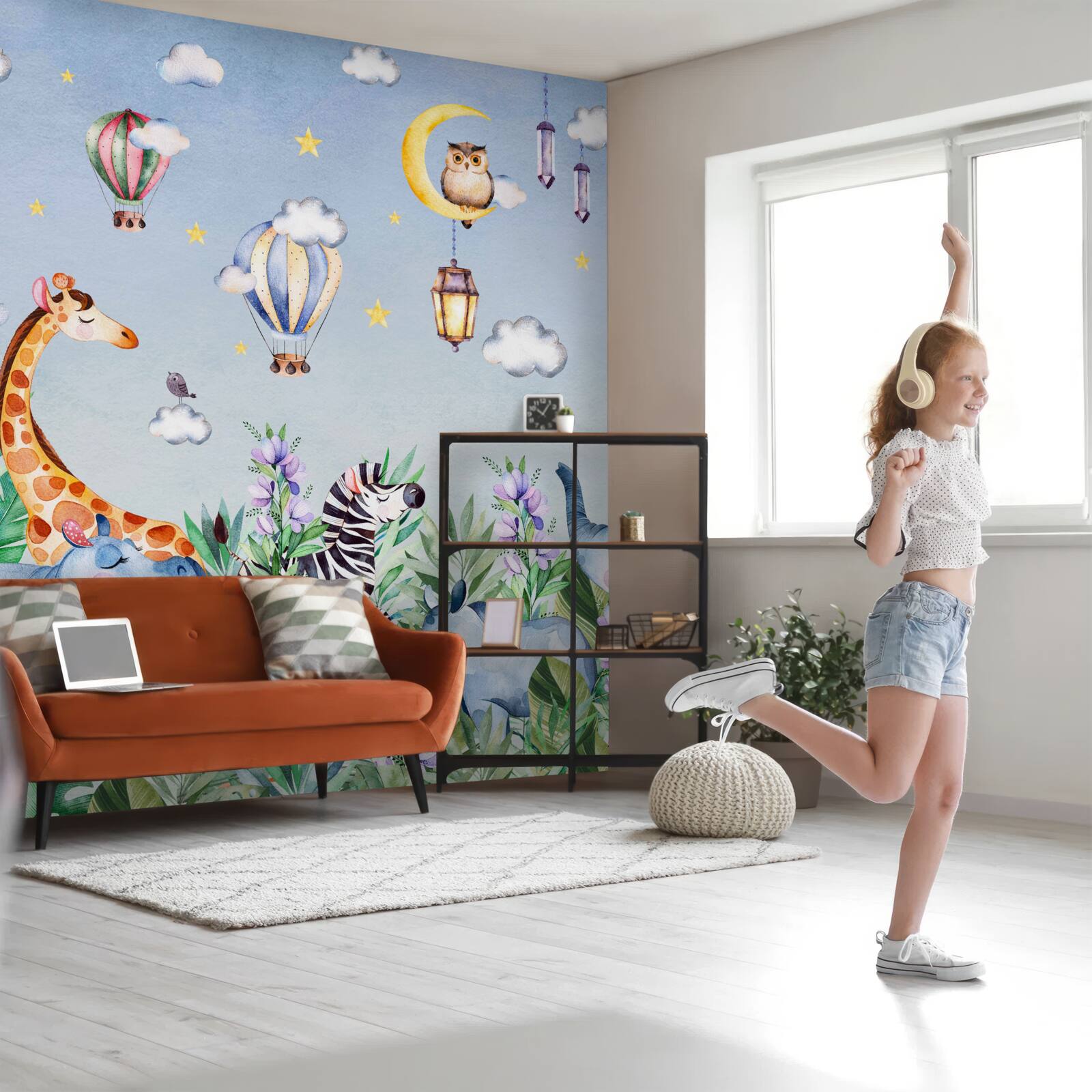 Fotobehang schattige dieren en grappige ballonnen