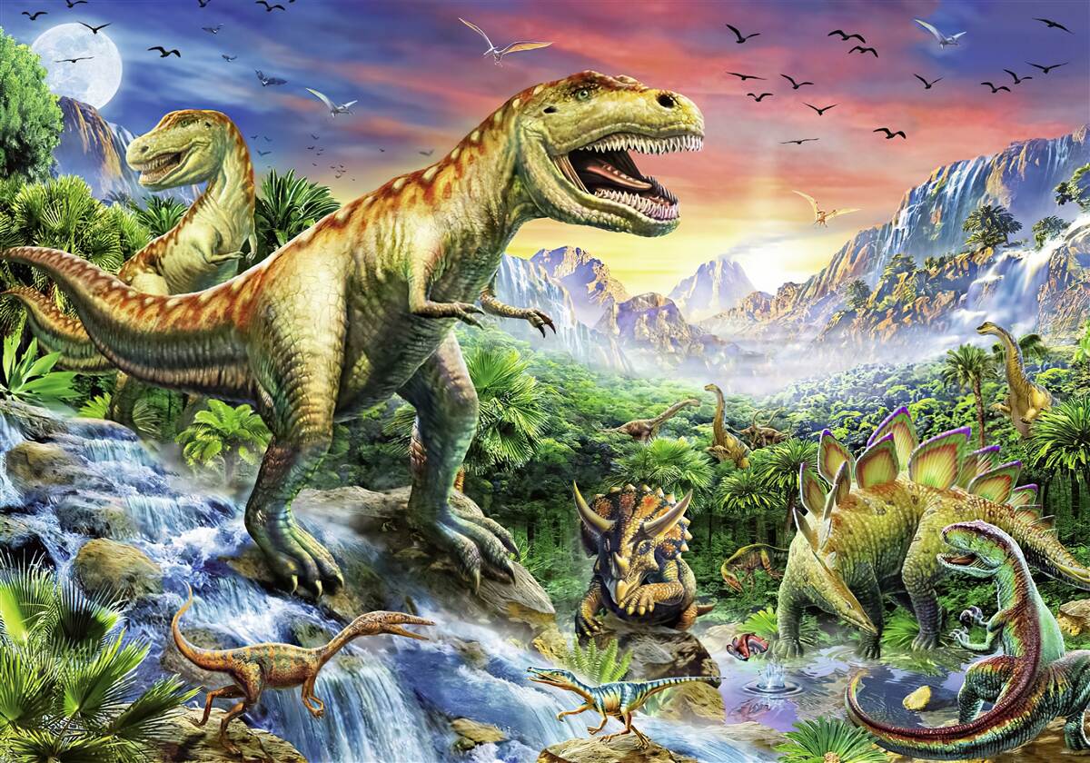 Fotobehang dinosaurussen op bergtoppen