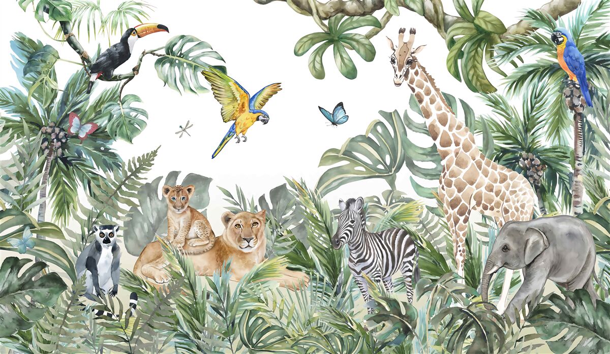 Fotobehang verschillende dieren zwerven door de tropen