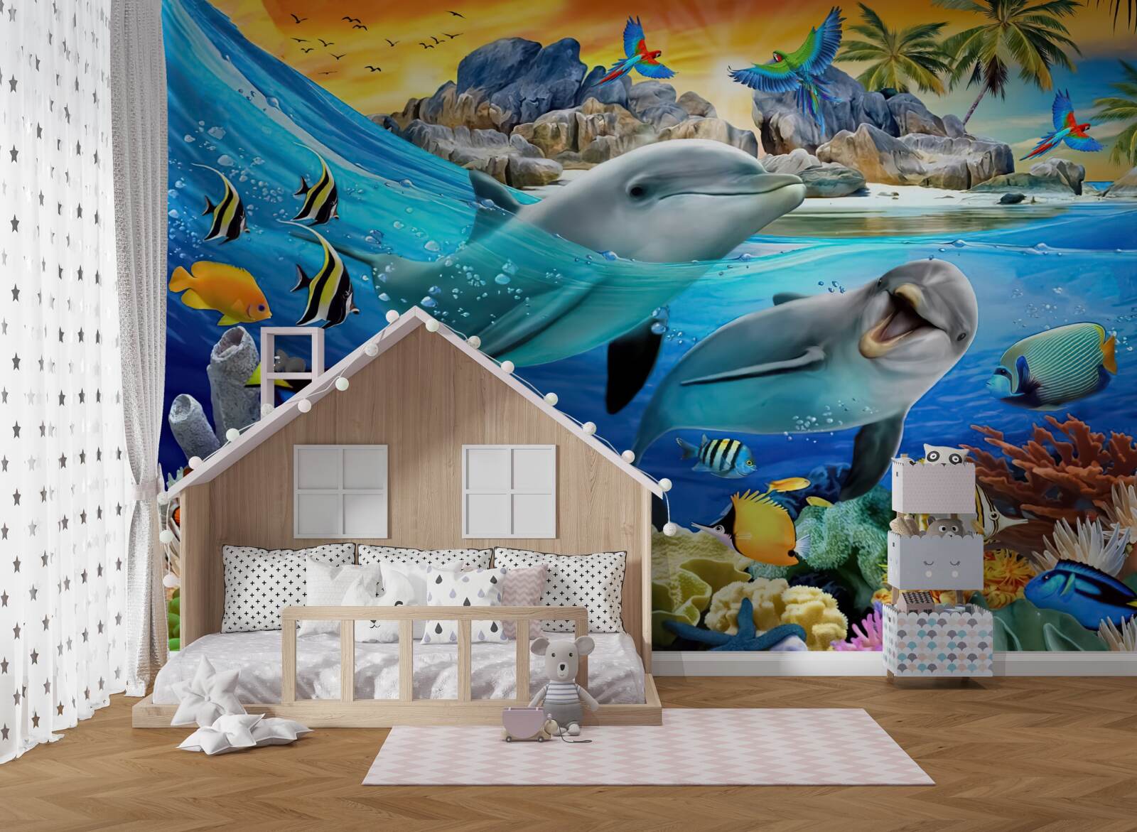 Fotobehang dolfijnen zwemmen naar het wateroppervlak