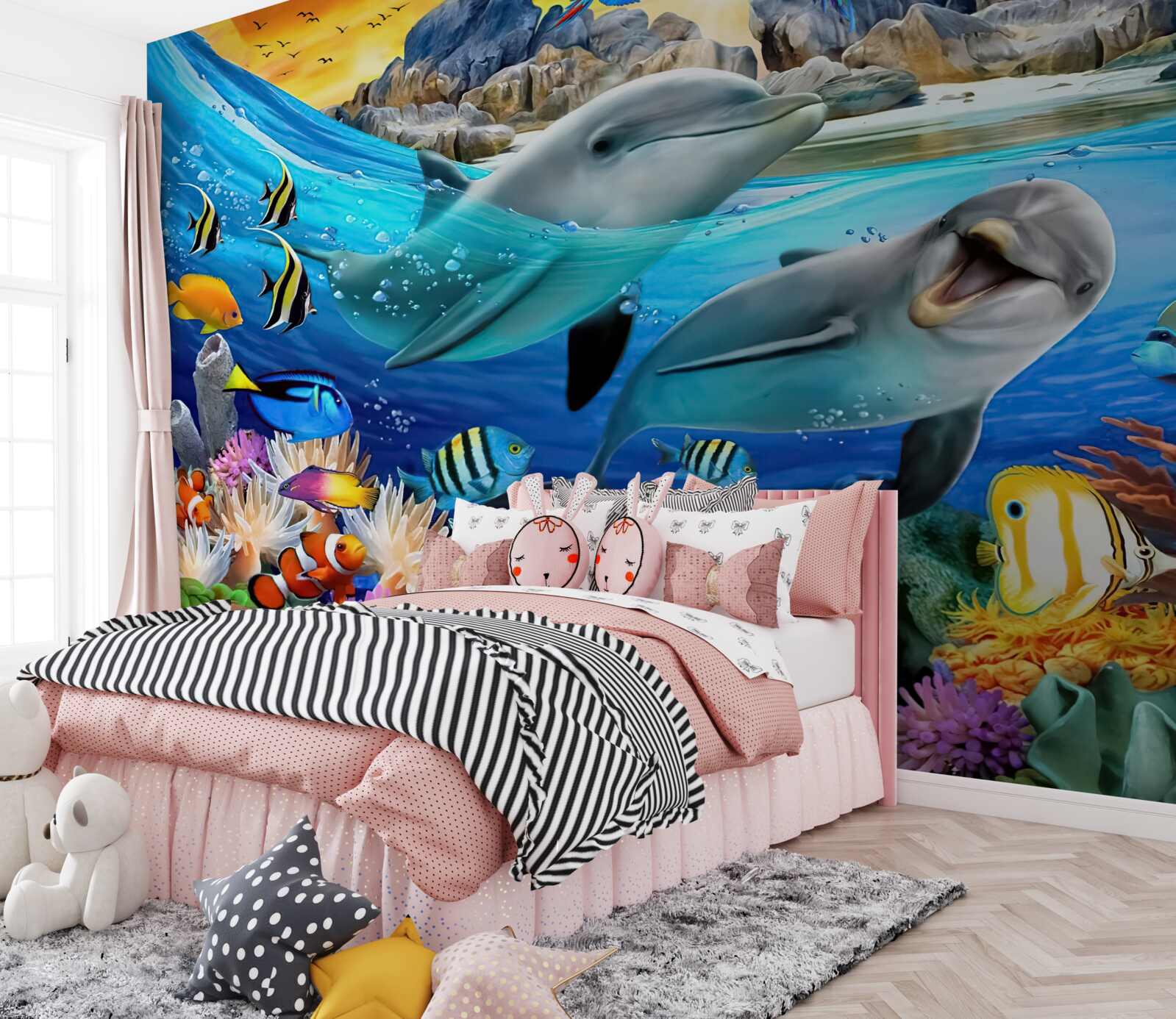 Fotobehang dolfijnen zwemmen naar het wateroppervlak