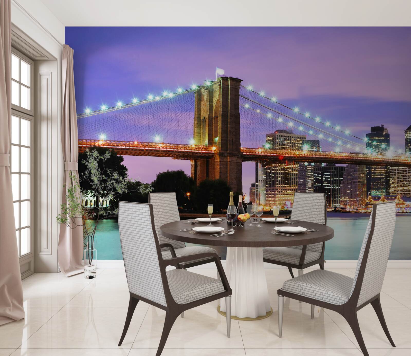 Fotobehang uitzicht op manhattan bij nacht