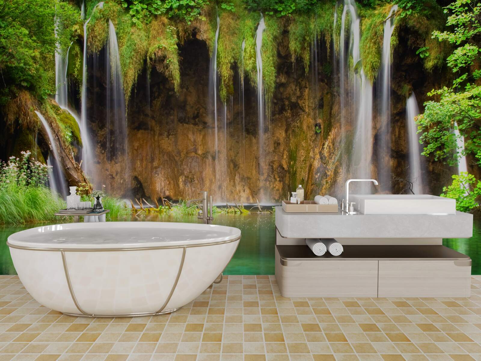 Fotobehang een mooie waterval in de bergen
