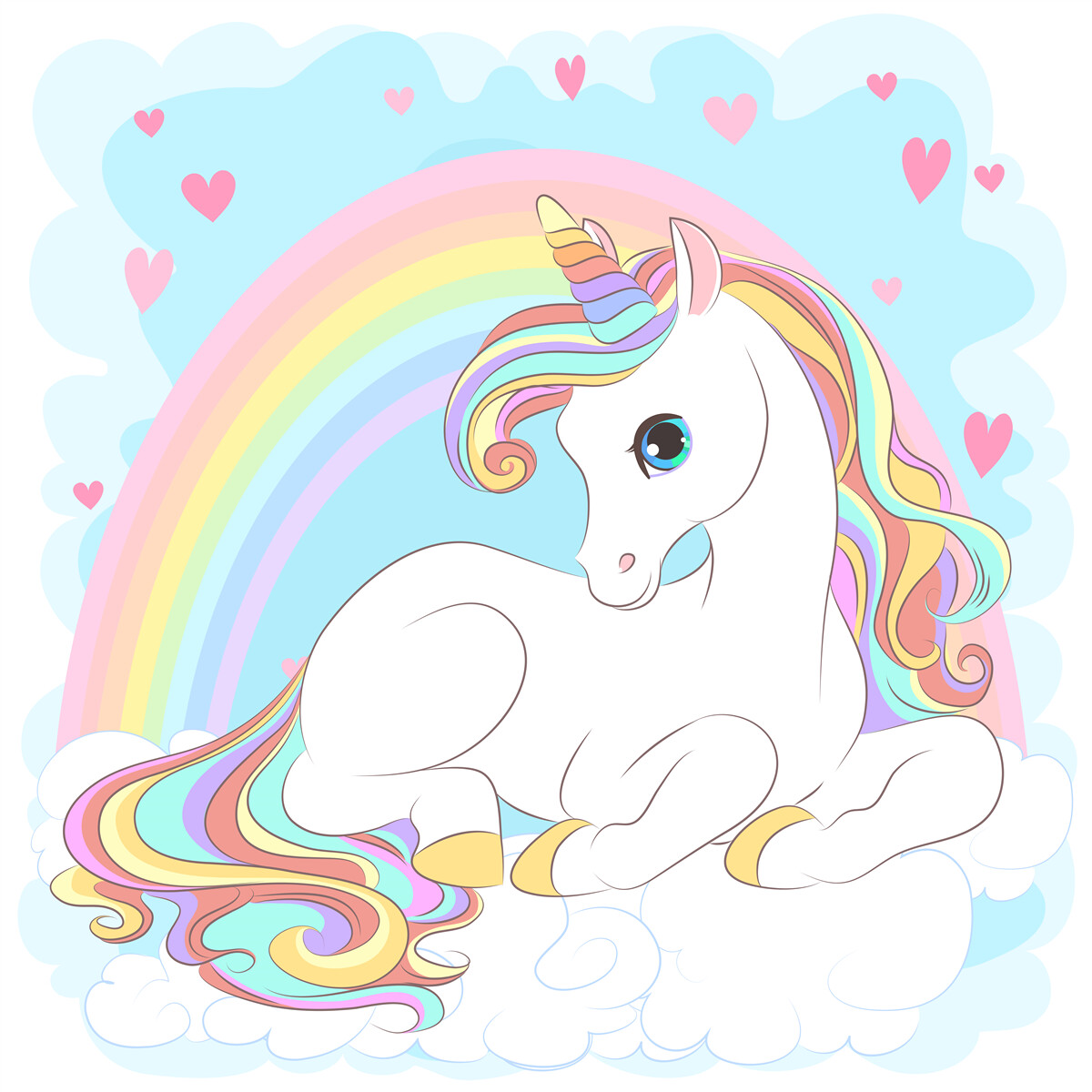 Fotobehang eenhoorn op regenboogachtergrond
