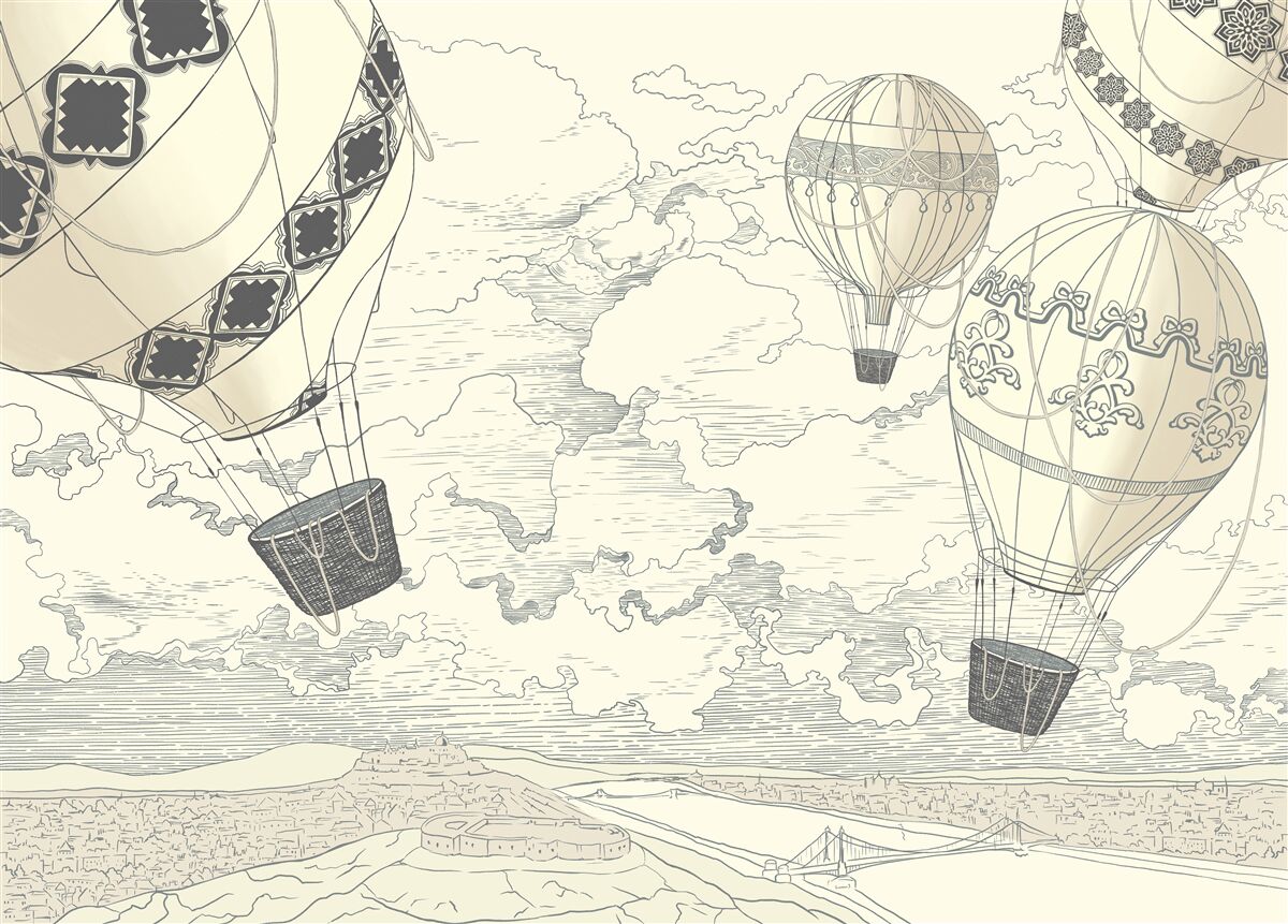 Fotobehang ballonnen zweven in de lucht