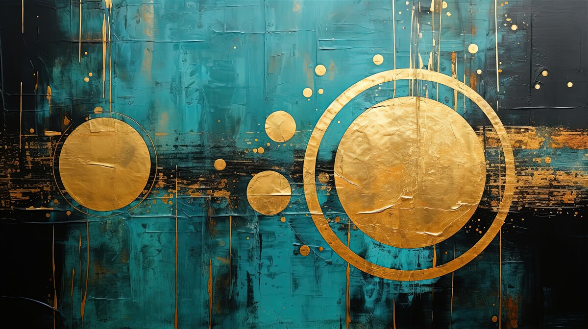 Fotobehang turquoise achtergrond met gouden cirkels