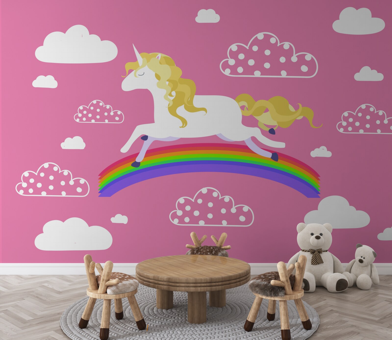 Fotobehang Eenhoorn racen op een regenboogboog