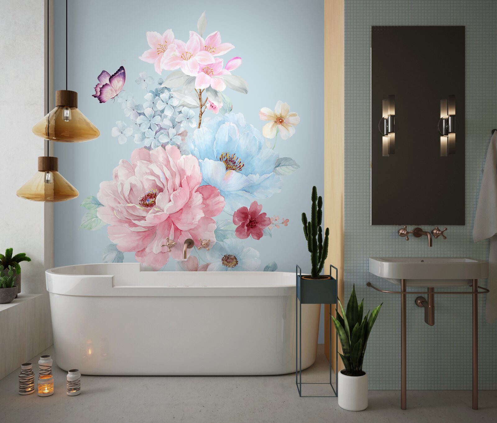 Fotobehang charmante guirlande van zomerbloemen