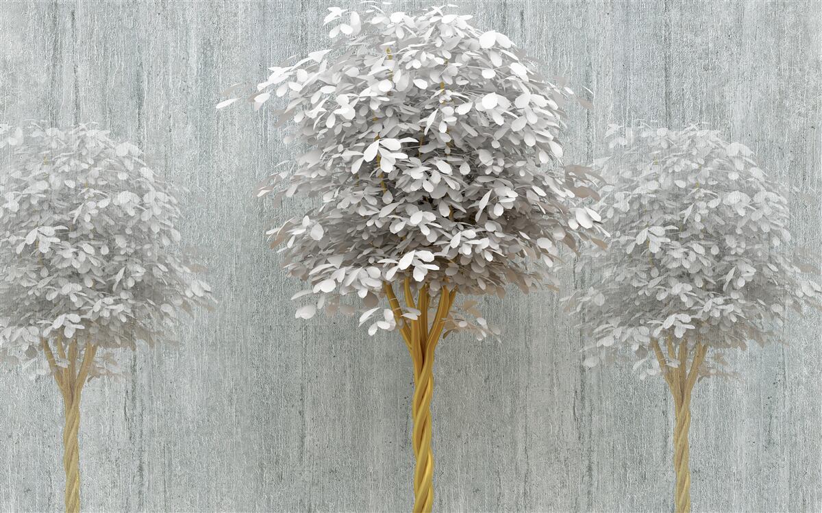 Fotobehang bloeiende bomen van sneeuwwitte slankheid