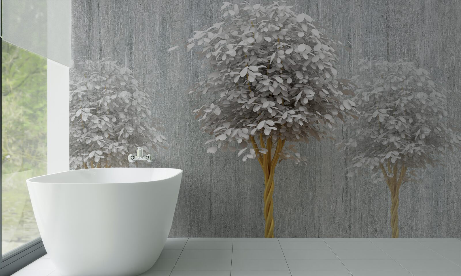 Fotobehang bloeiende bomen van sneeuwwitte slankheid