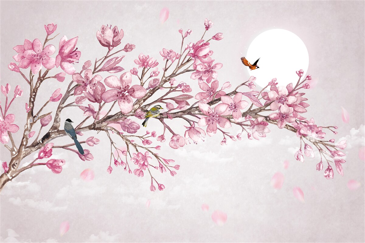 Fotobehang adembenemende roze magnoliaboom op een zonnige dag