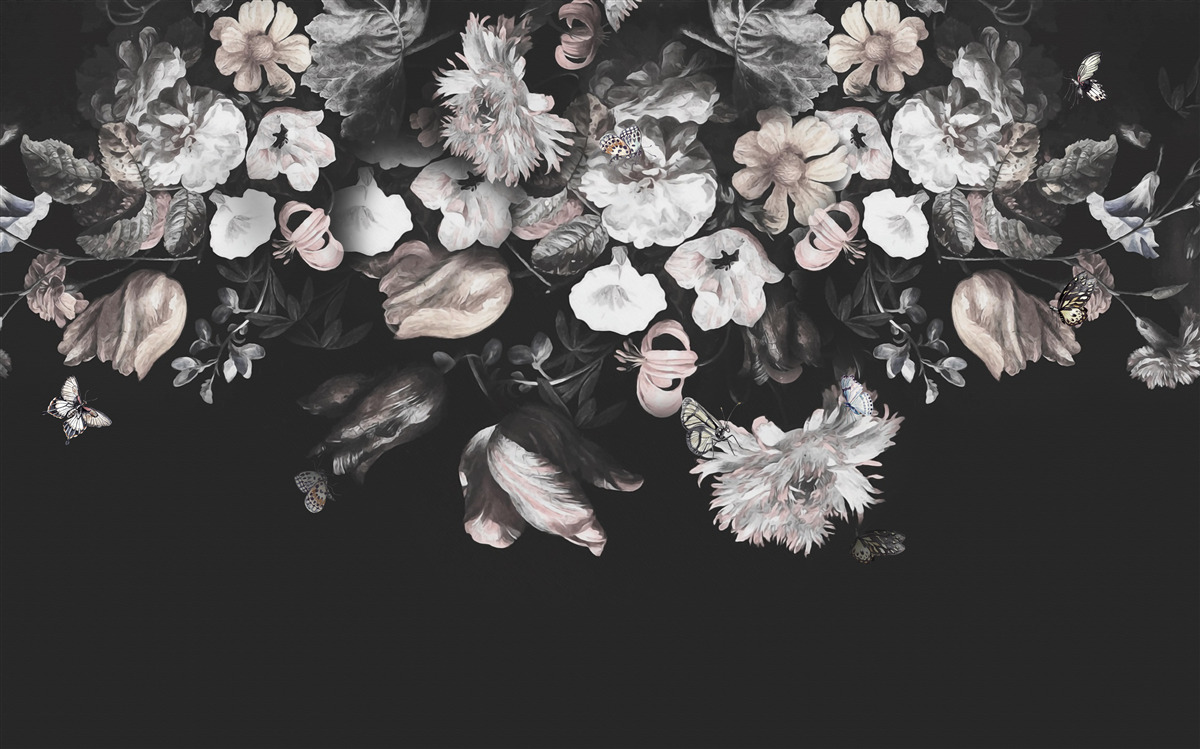 Fotobehang witte bloemknoppen op donkere achtergrond