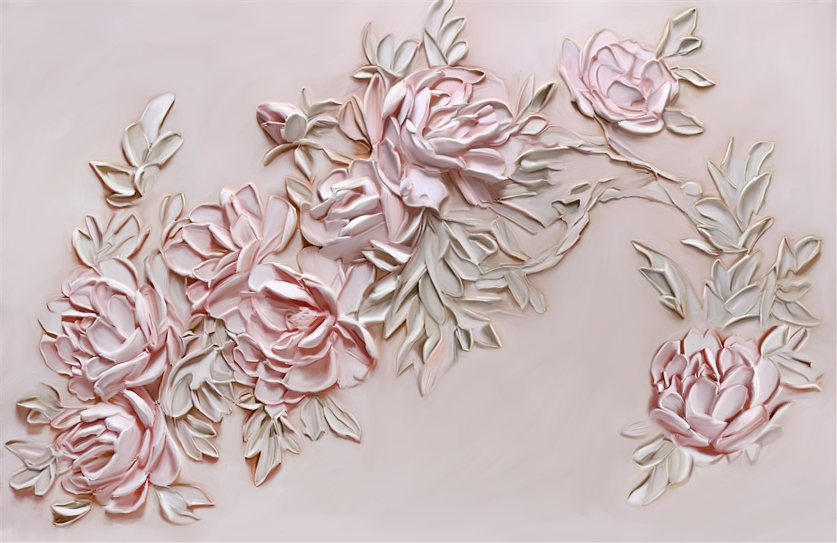 Fotobehang groene bladeren aan een tak met roze bloemen