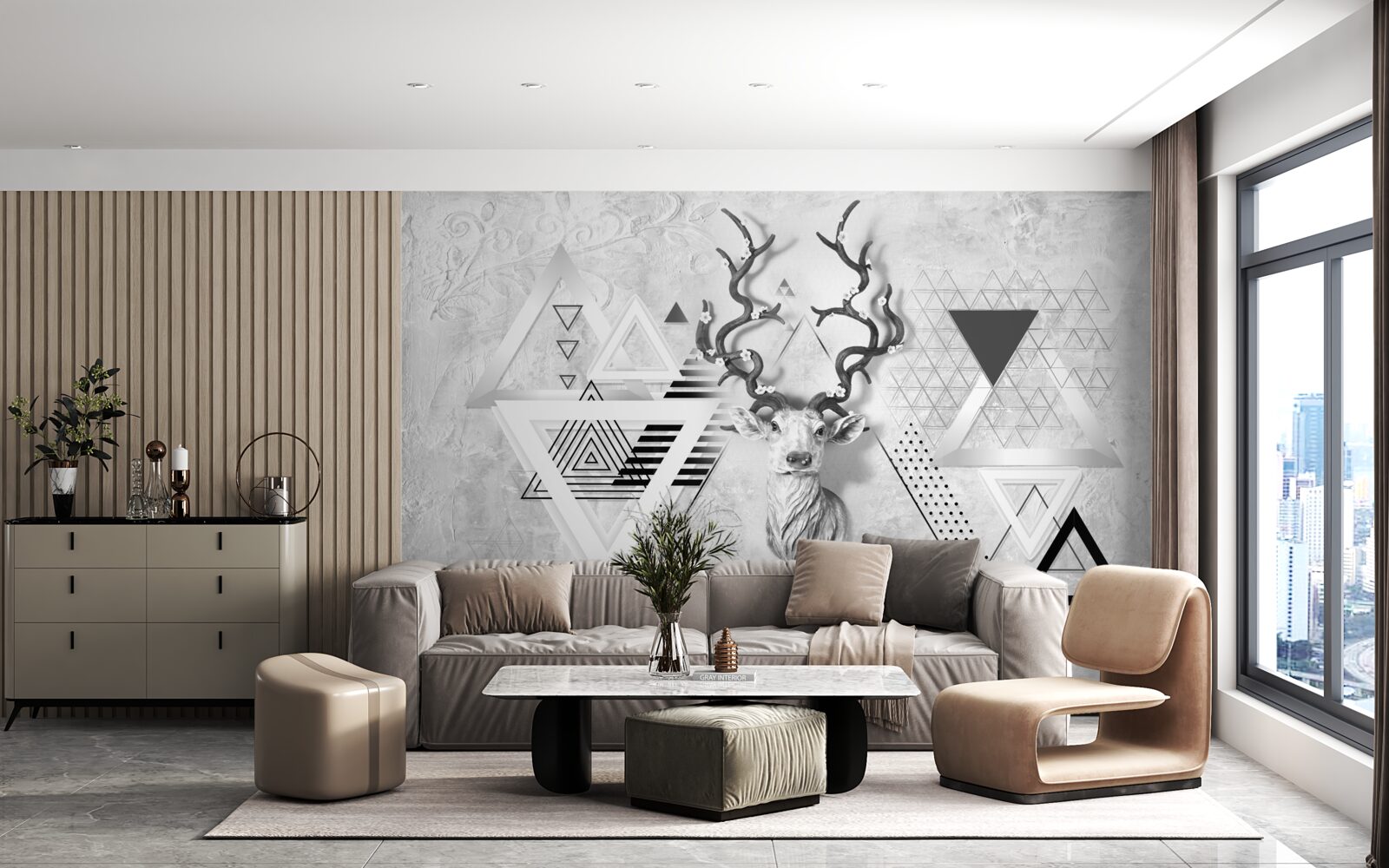 Fotobehang abstract geometrisch beeld van een trots hert