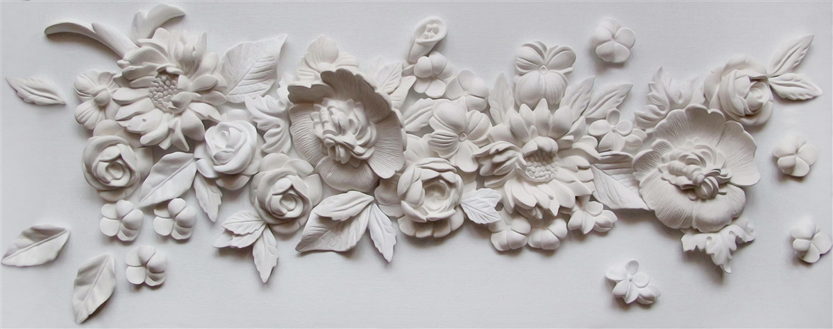Fotobehang reliëf met witte bloemen