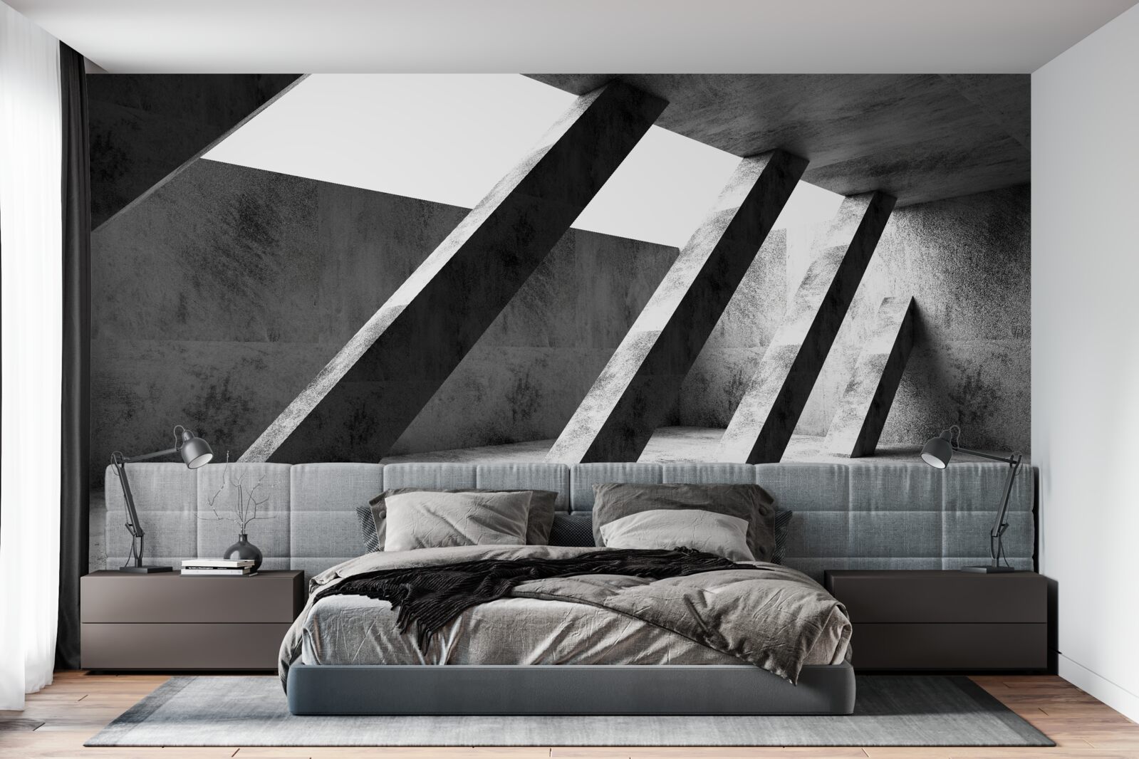 Fotobehang betonnen kolommen in zwart-wit
