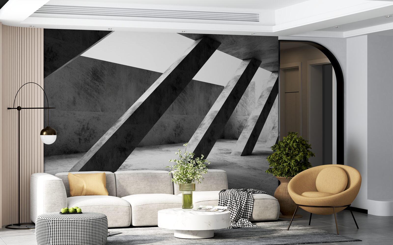 Fotobehang betonnen kolommen in zwart-wit