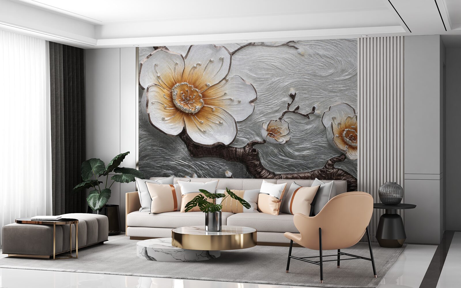 Fotobehang De sneeuwwitte magnolia boven de waterige mist is betoverend mooi