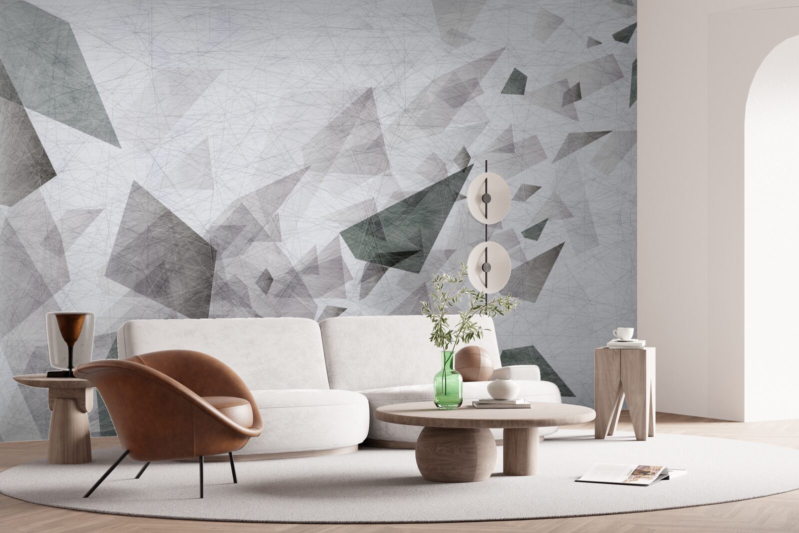Fotobehang grijze achtergrond met abstract draadpatroon