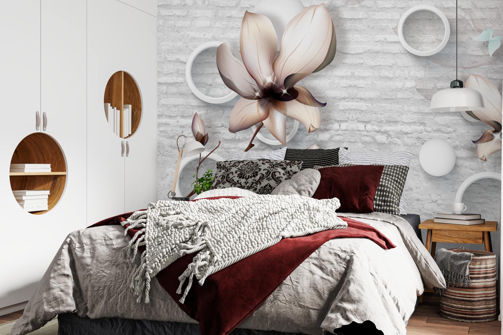 Fotobehang kleurrijke knoppen op een ongewone bakstenen achtergrond