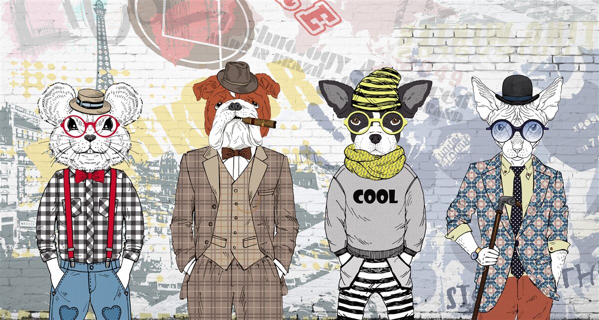 Fotobehang dieren in modieuze kleding