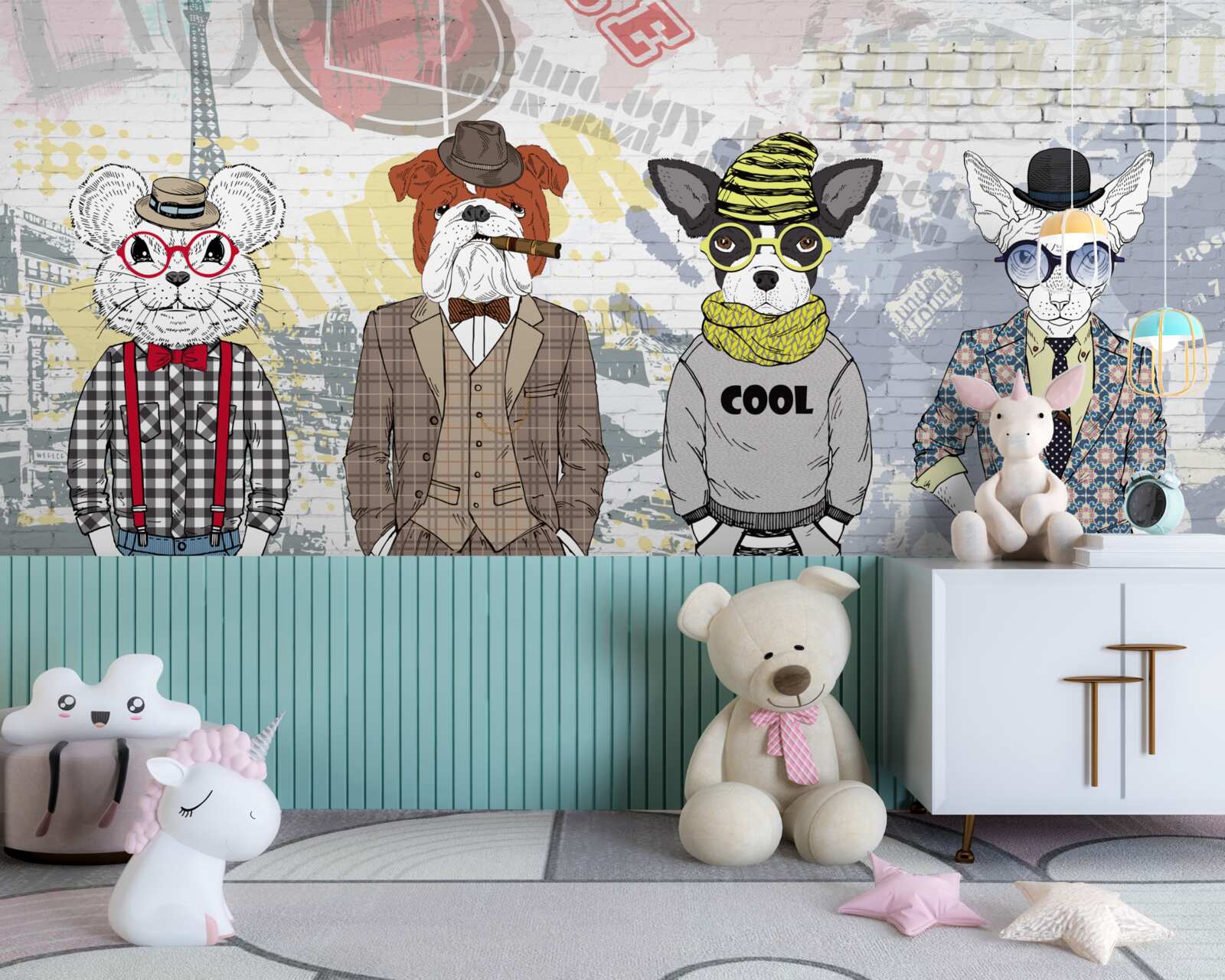 Fotobehang dieren in modieuze kleding