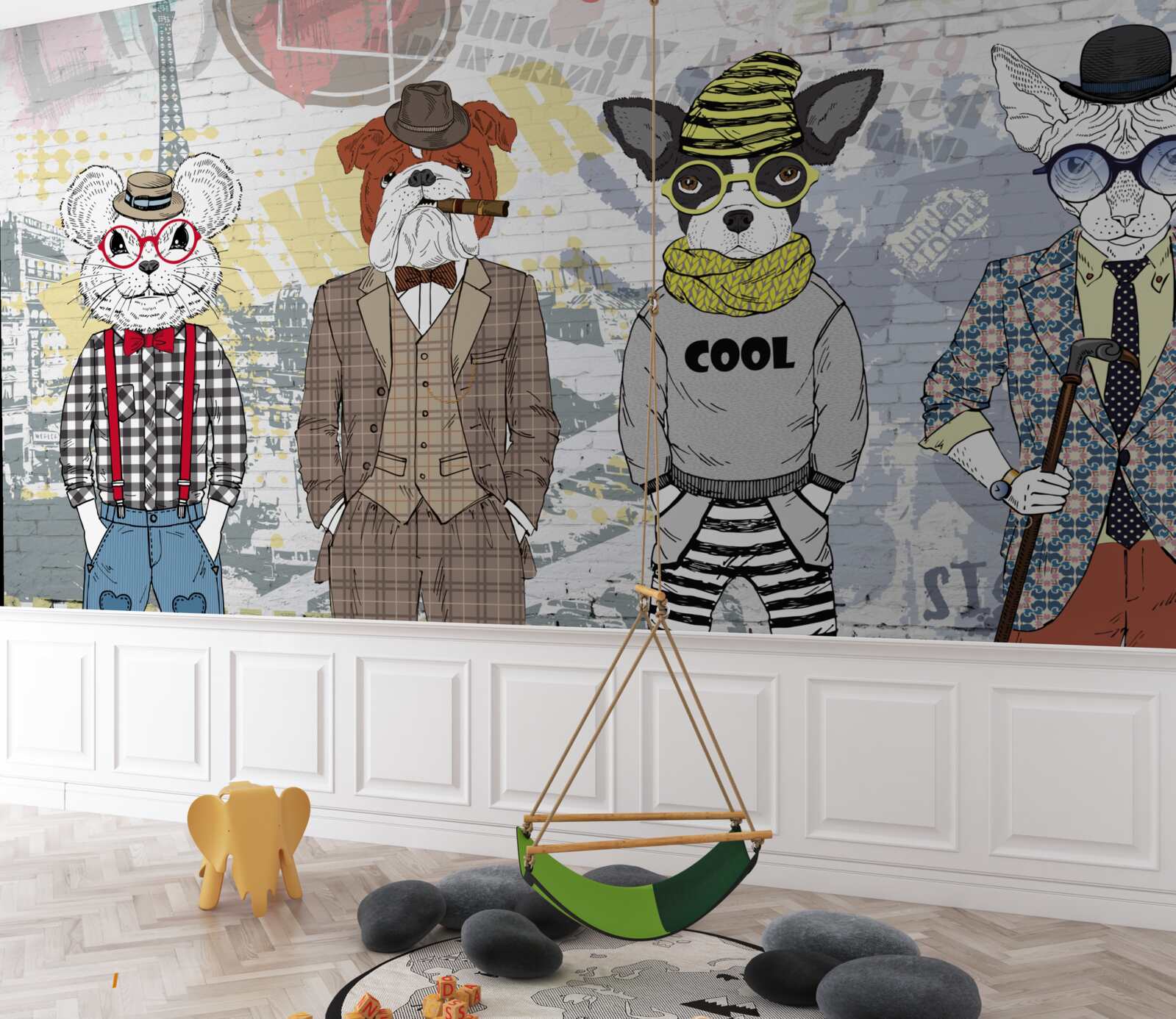 Fotobehang dieren in modieuze kleding