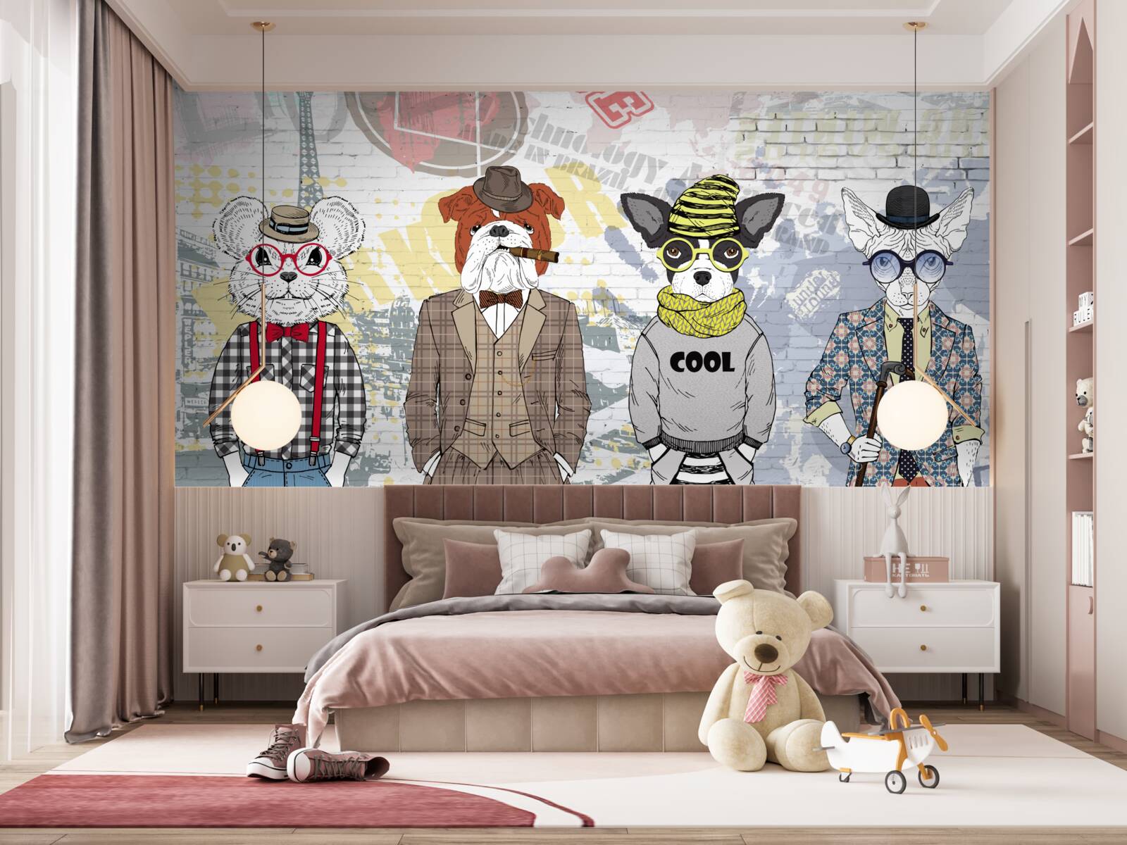 Fotobehang dieren in modieuze kleding
