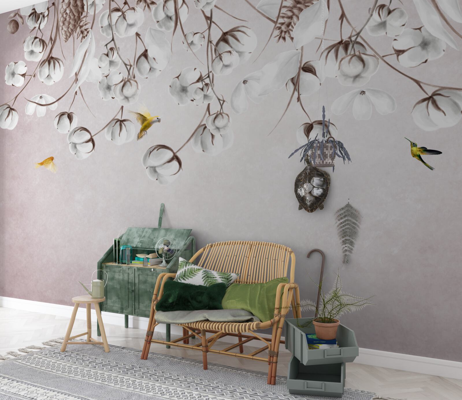 Fotobehang licht katoen op witte achtergrond