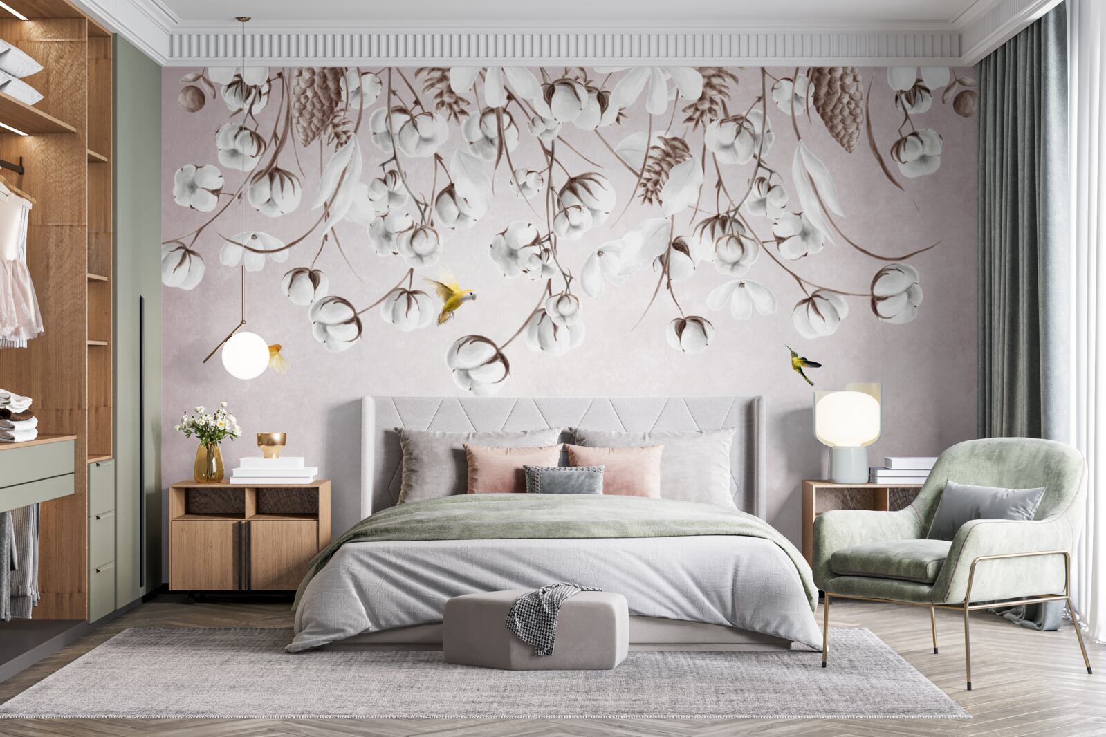 Fotobehang licht katoen op witte achtergrond