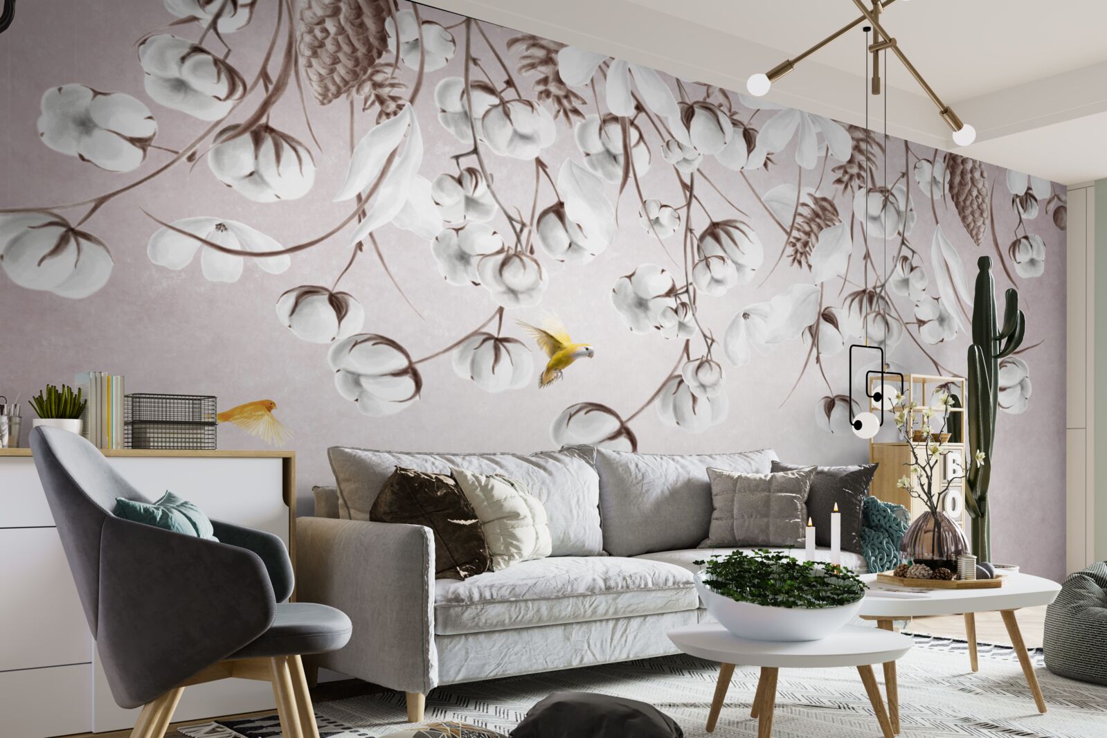 Fotobehang licht katoen op witte achtergrond