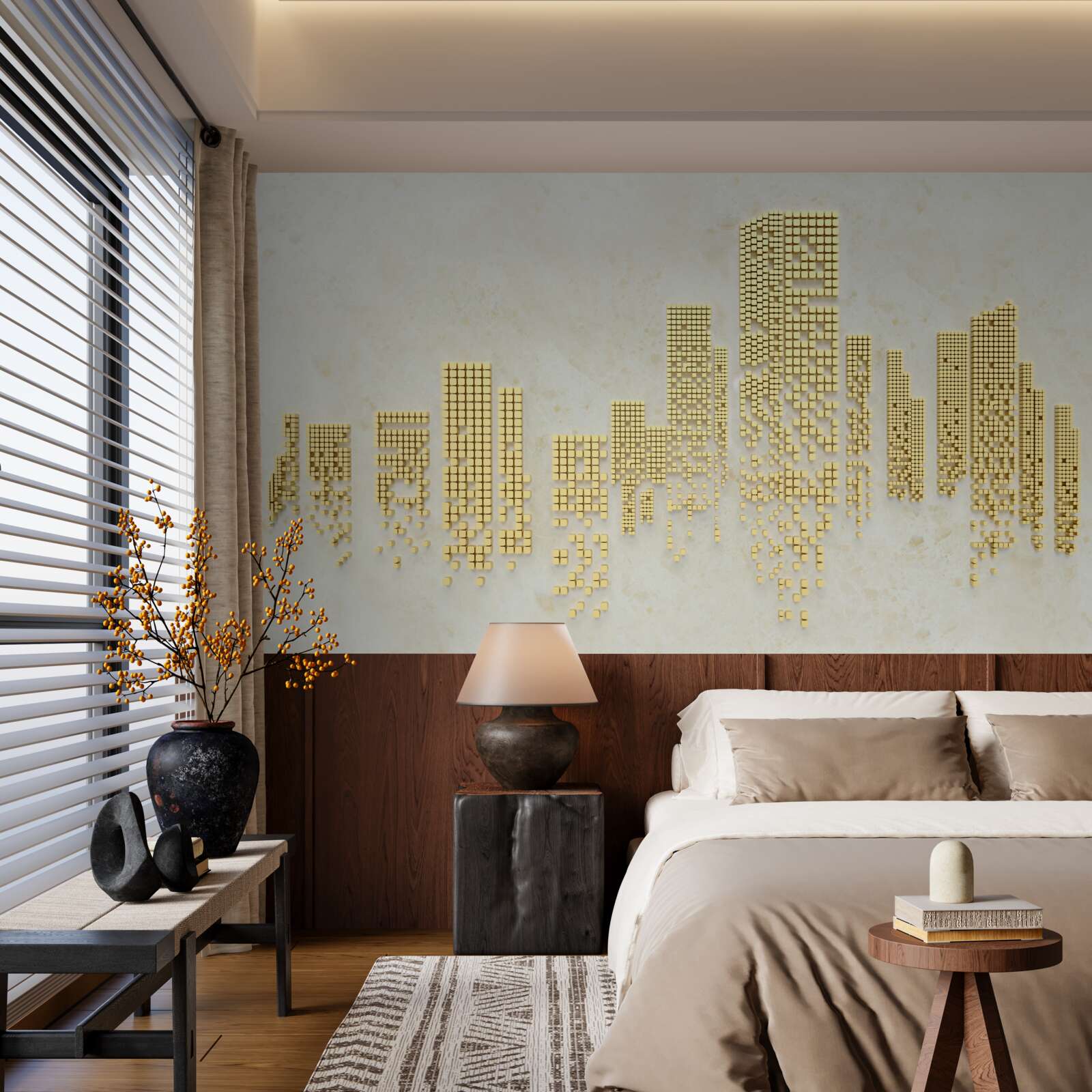 Fotobehang gouden kubus flats