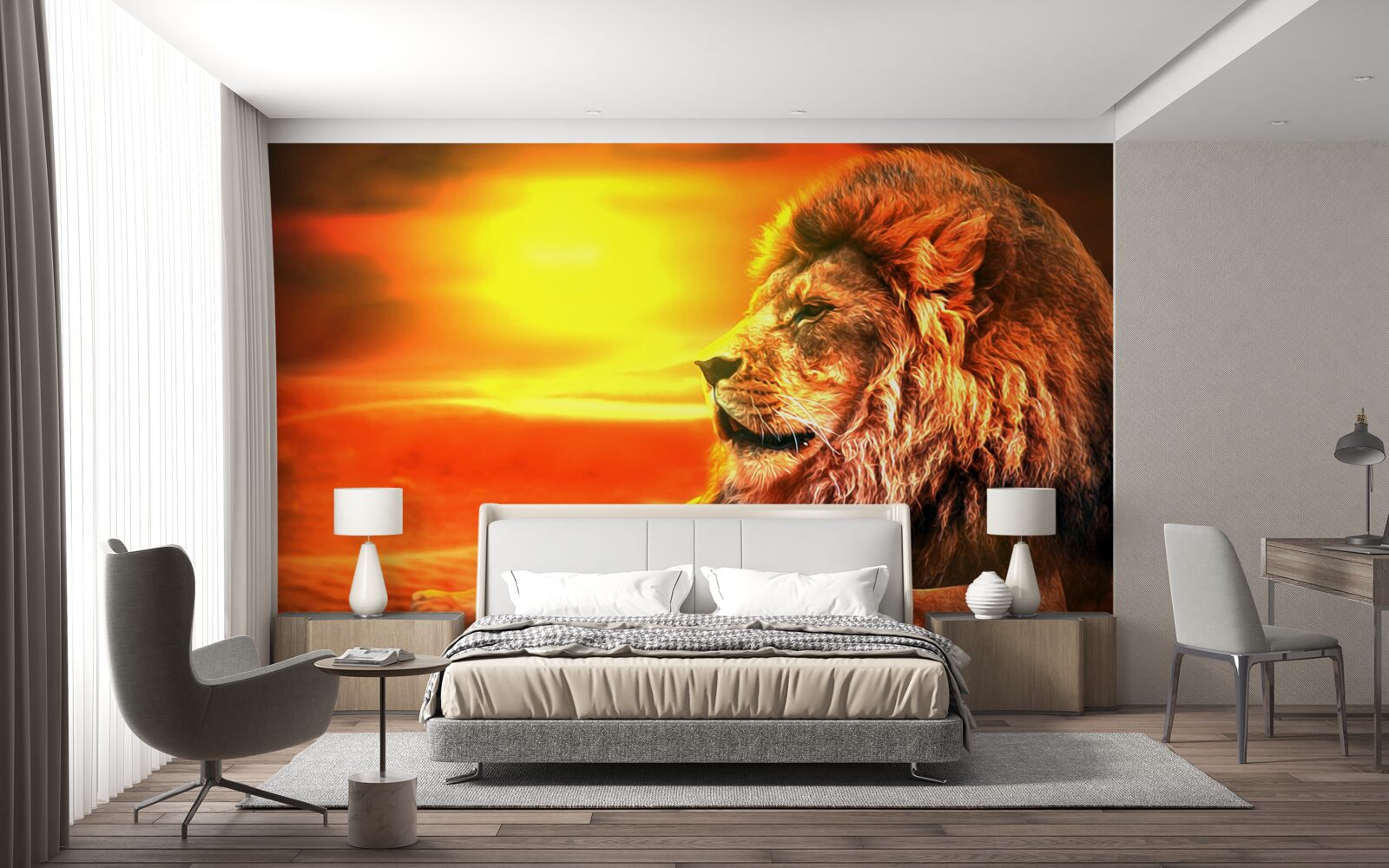 Fotobehang een rijpe tijger vergezelt het verdwijnen van de zon