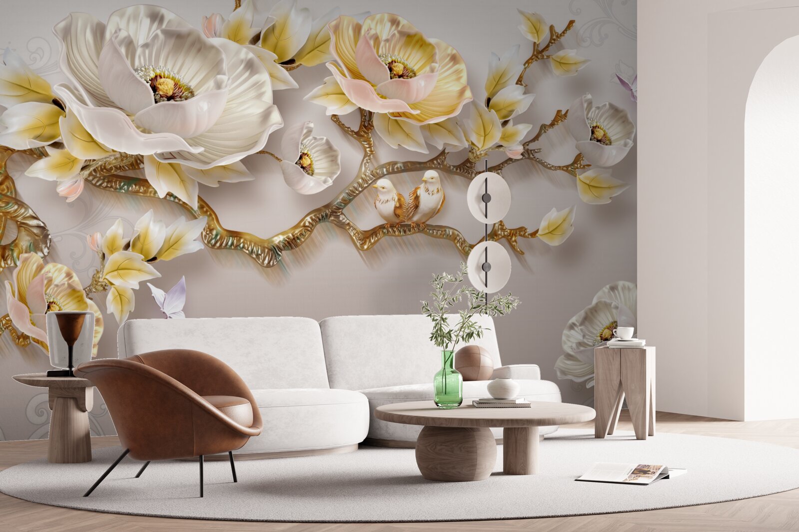 Fotobehang juwelen en goud in de vorm van magnoliatakken