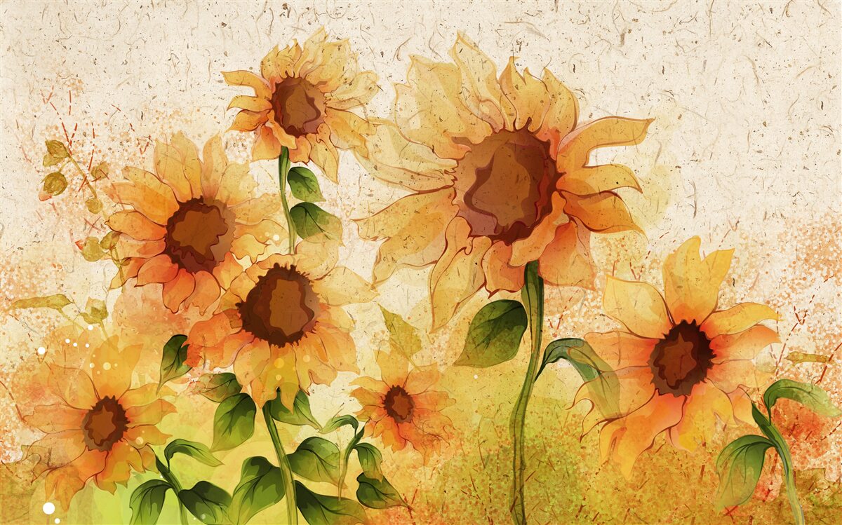 Fotobehang verlichting van gouden zonnebloemen