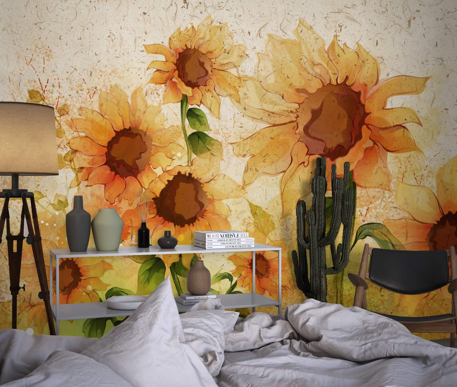 Fotobehang verlichting van gouden zonnebloemen
