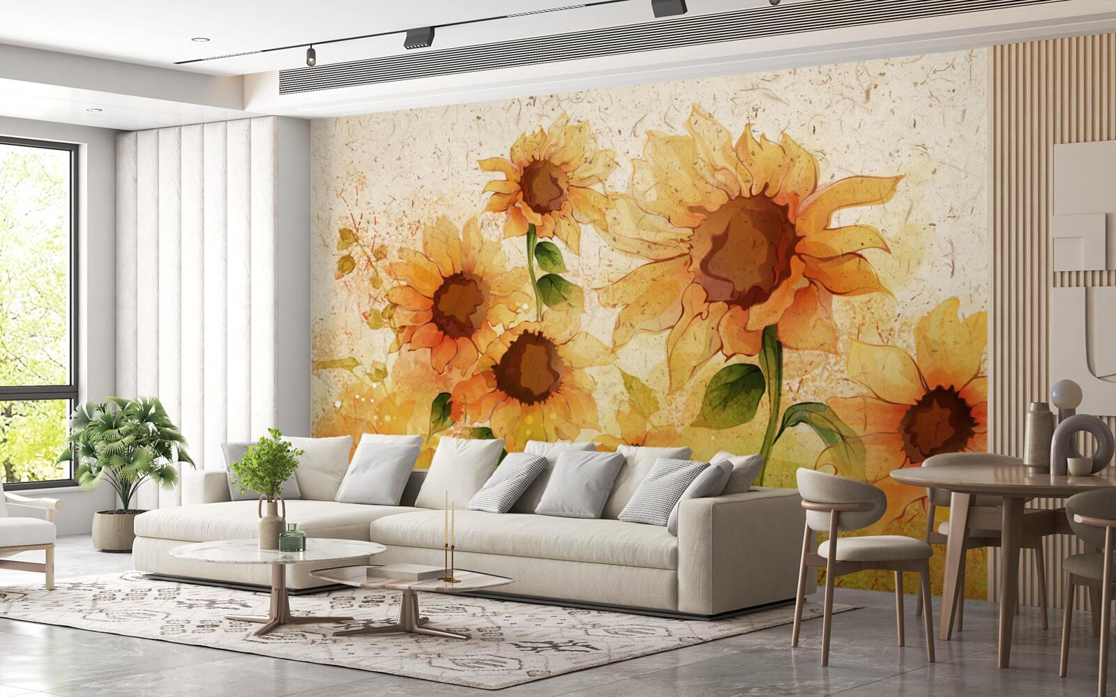 Fotobehang verlichting van gouden zonnebloemen