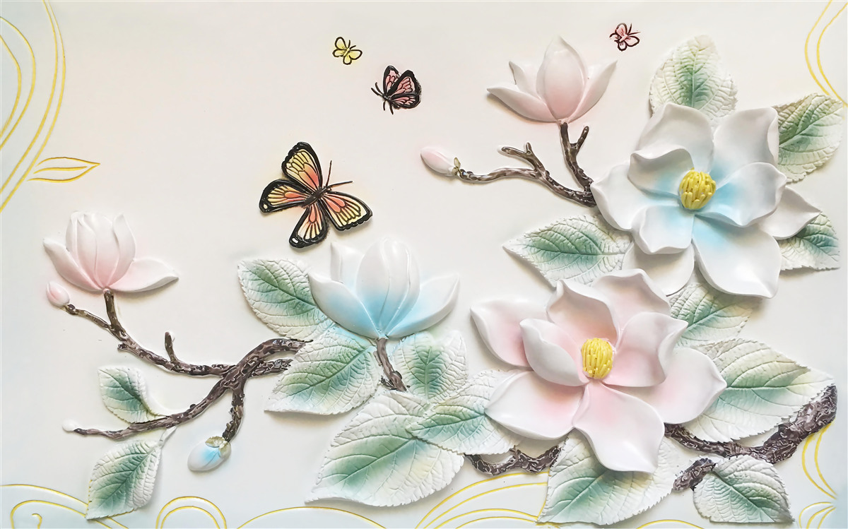 Fotobehang magnolia opende haar bloemen voor motten