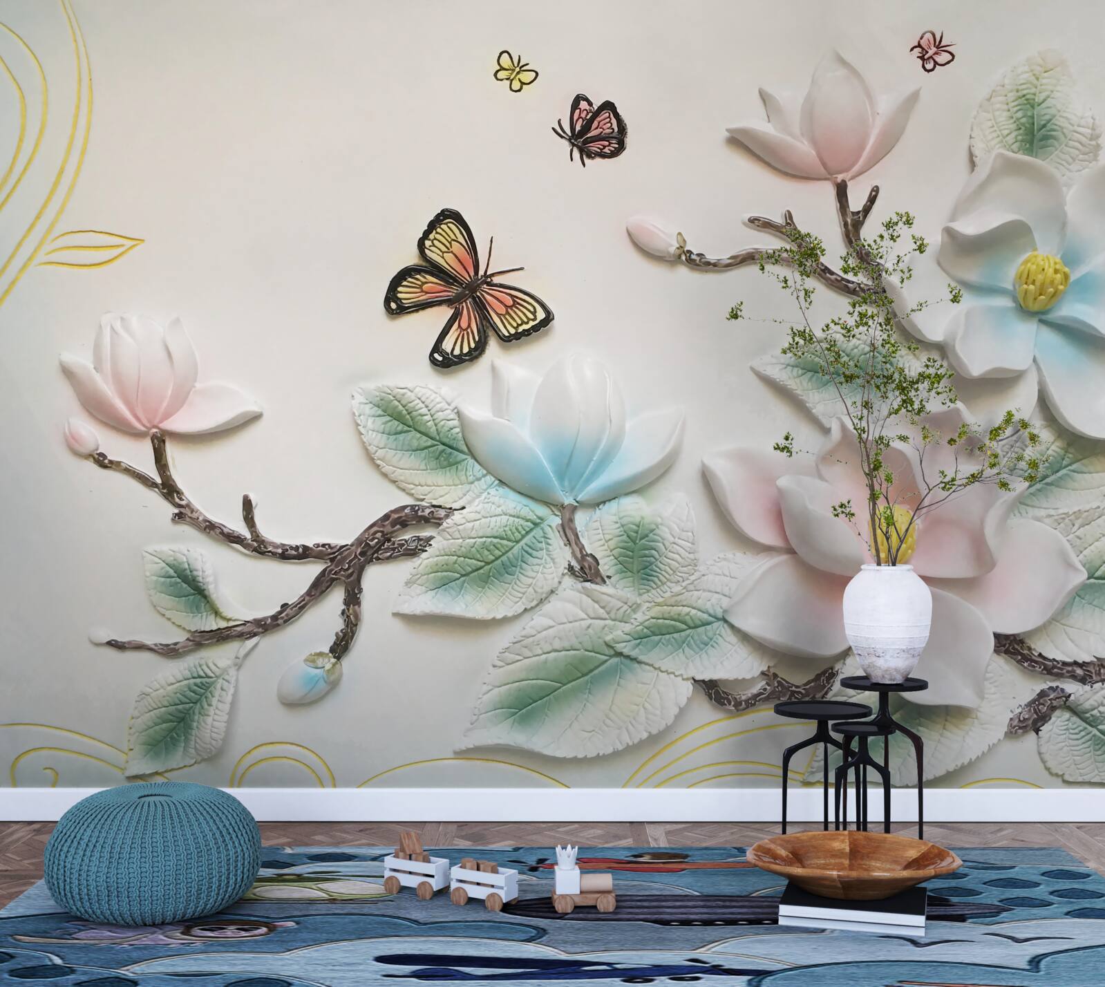 Fotobehang magnolia opende haar bloemen voor motten