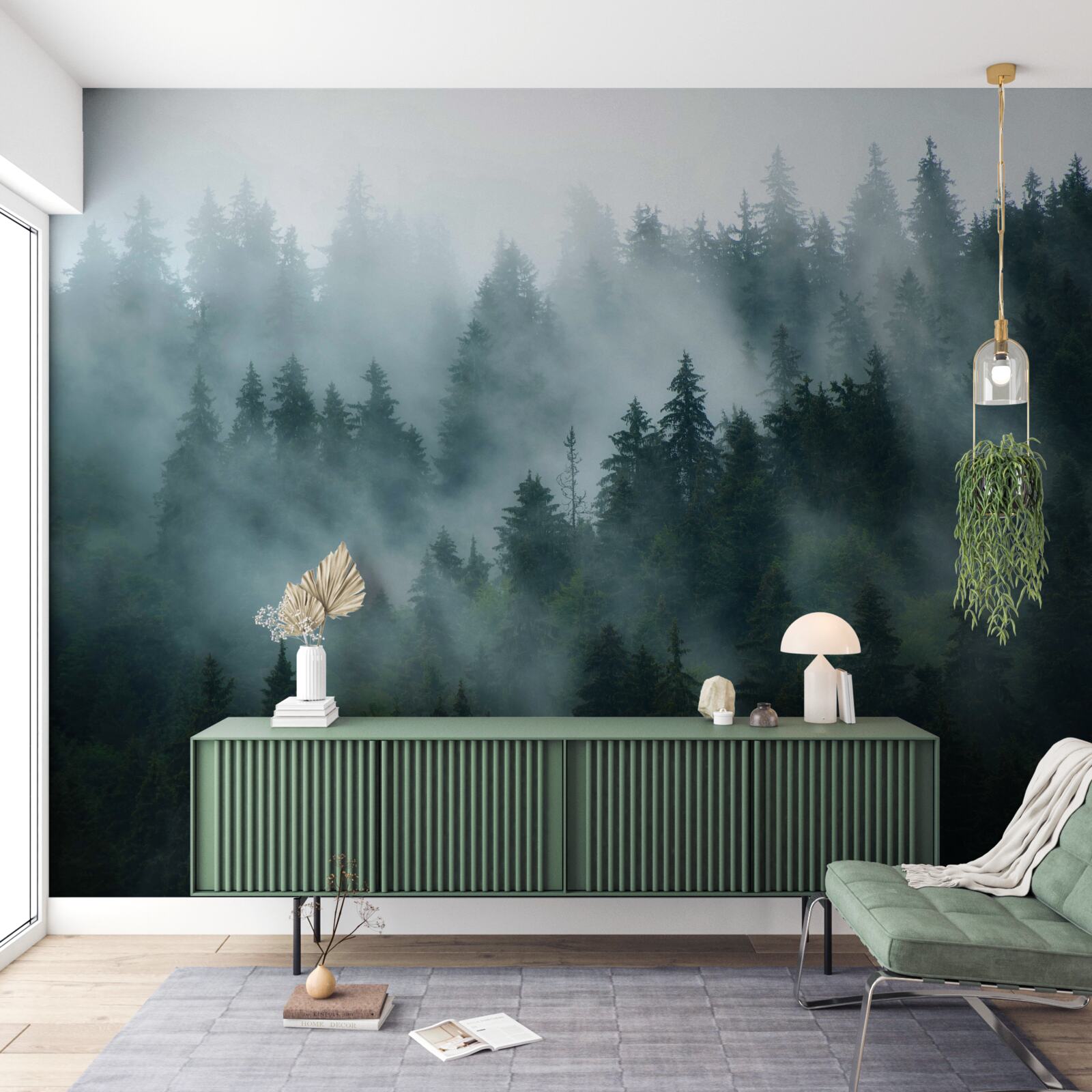 Fotobehang mist sluimert in de dennen